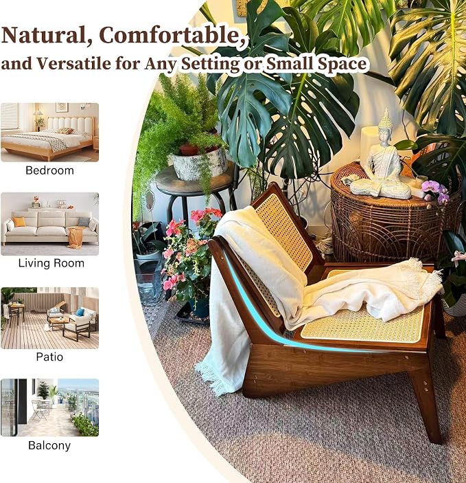 Furlide Mid-Century Accent Chair, Rattan Lounge Chair - Image 6