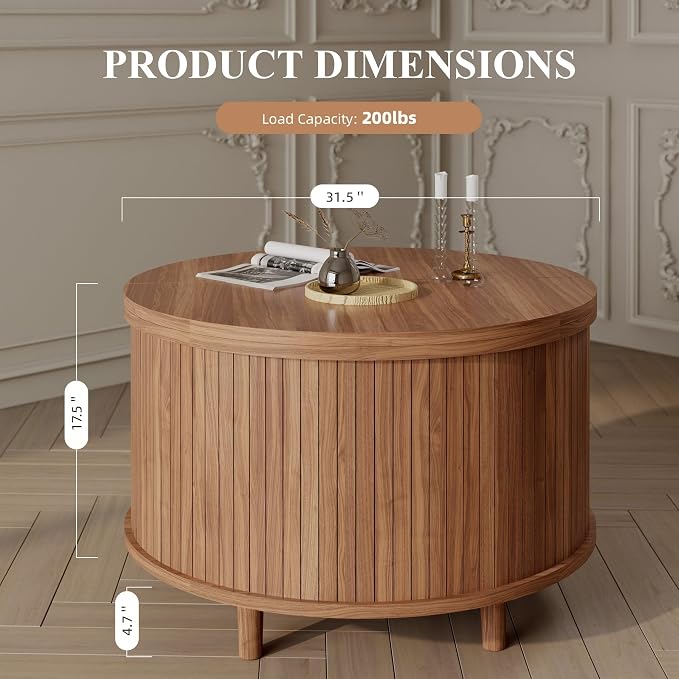 Easyego 31.5" Fluted Round Coffee Table - Image 2