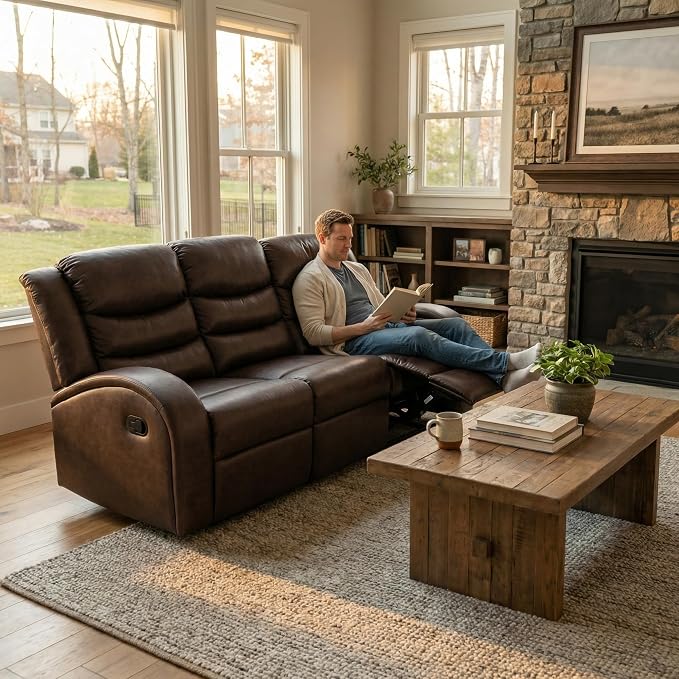 Recliner Sofa Set 3 Piece Living Room Furniture Set Couch Sectional Leather - Image 5