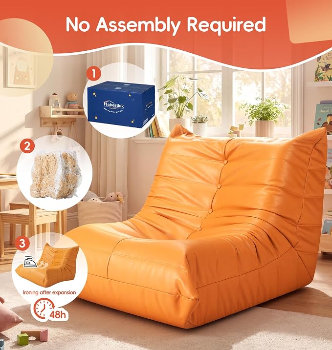 Hobestluk Small Bean Bag Chair Leather Waterproof Beanbag Lazy Floor Sofa Bean - Image 8