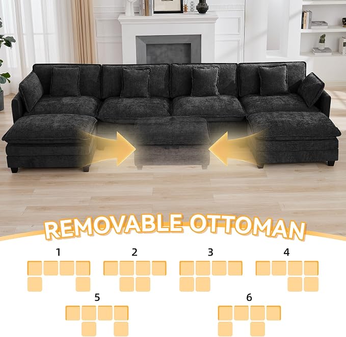 147'' Modualr Sectional Cloud Deep Seat Couch, Oversized Chenille U Shaped - Image 6