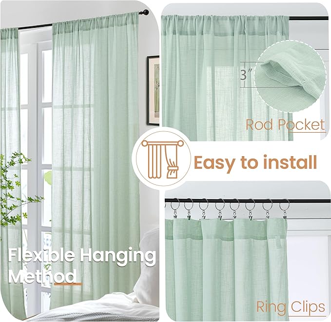 BGment Sage Green Linen Curtains 36 Inch Length - Image 6