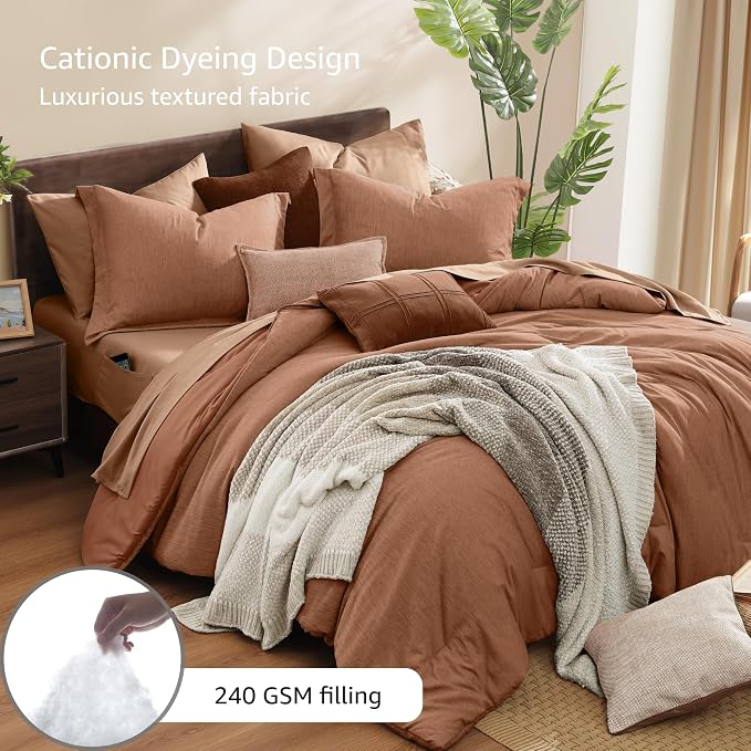 Monbix Super King Comforter Set, Autumn Leaf Cationic Dyeing Bedding Set - Image 3