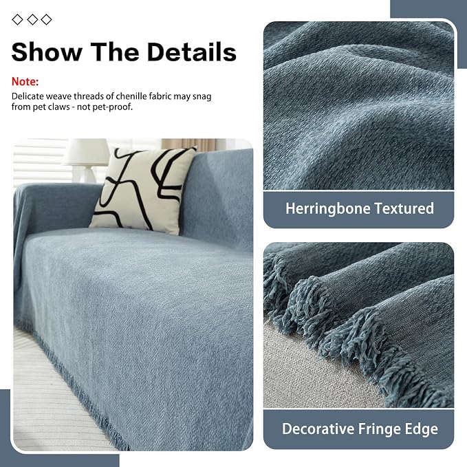 DREAMINGO Modern Minimalism Couch Cover Pets Loveseat Protector Greyish Blue - Image 3