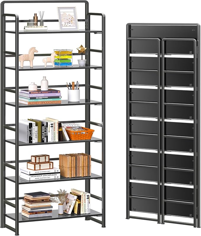 4NM No Assembly 6 Tiers Folding Bookshelf Storage Shelves Vintage Bookcase by 4NM