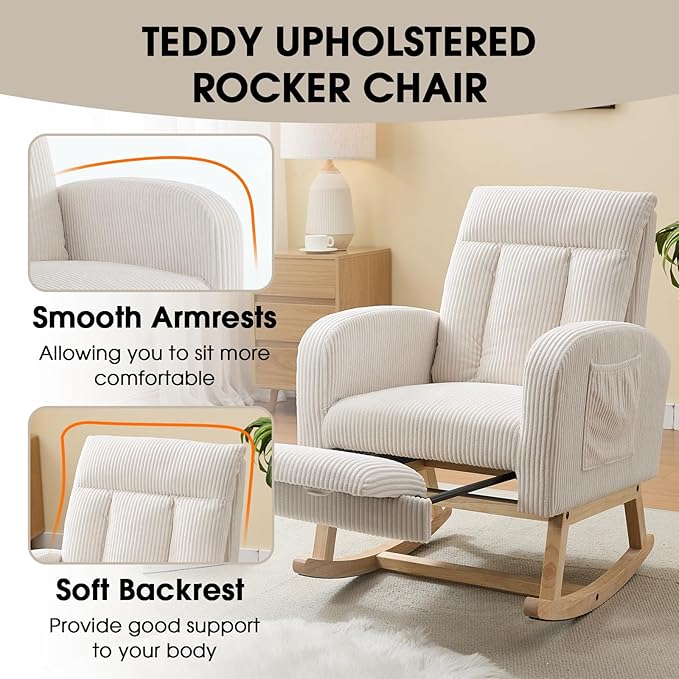 NIOIIKIT Nursery Rocking Chair, Corduroy Upholstered Rocking Chair - Image 6