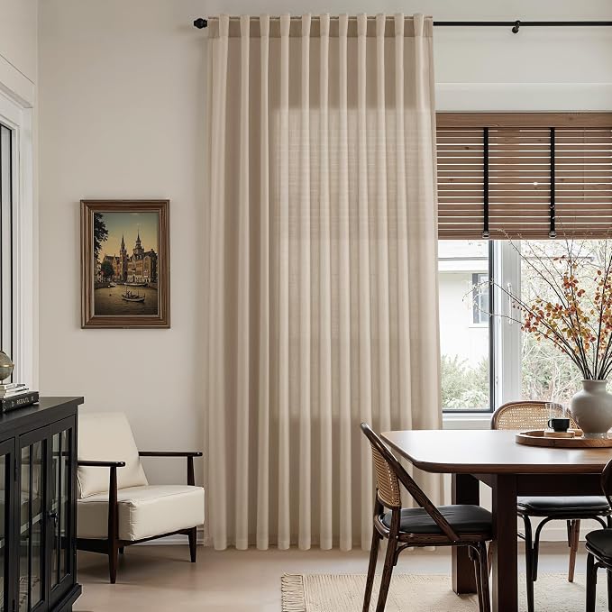Nanspring Sepia Beige Linen Curtains 84 Inch Length 2 Panels Set - Image 8