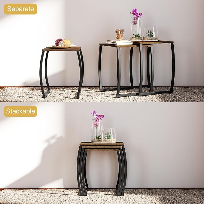 SRIWATANA Nesting Tables, Vintage Side End Tables Living Room, Coffee Snack - Image 7