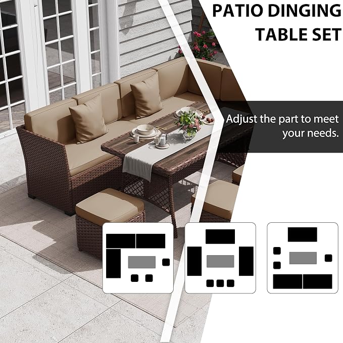 KIGOTY 7 Piece Patio Furniture Set, Outdoor PE Wicker Rattan Outdoor Dining Set - Image 5