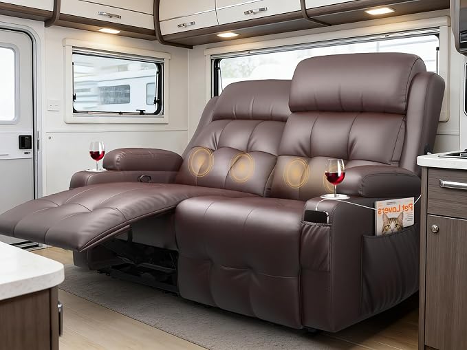 Reclining Loveseat, 55.1" RV PU Leather Wall Hugger Recliner Love Seats Sofa by FurgattiEnjoyYourLife