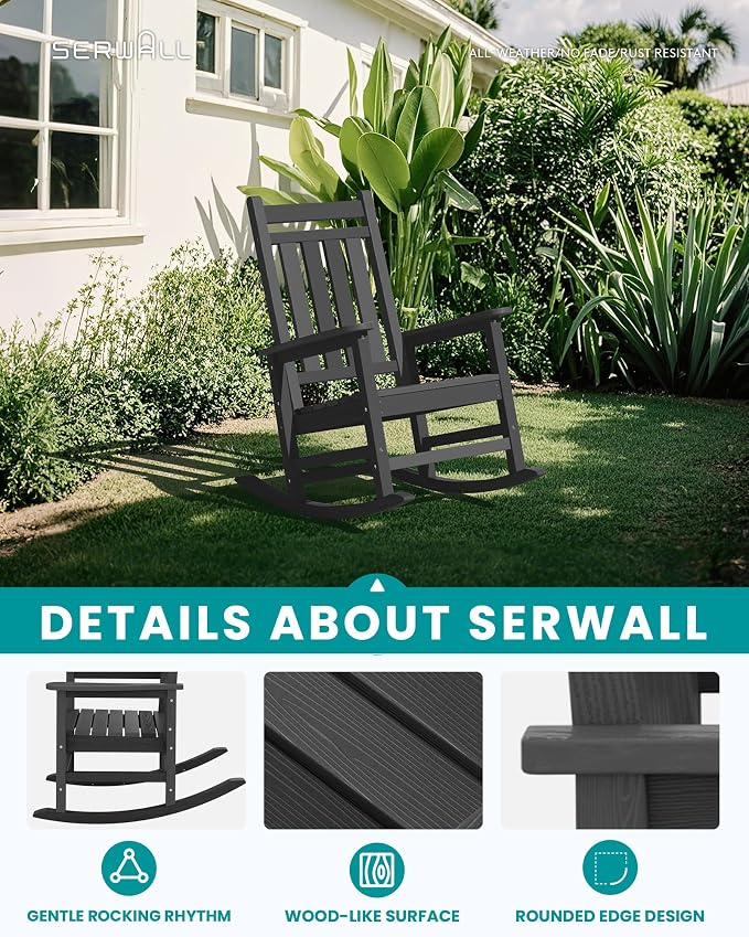 SERWALL Outdoor Rocking Chair, HDPE Rocking Chair - Image 5