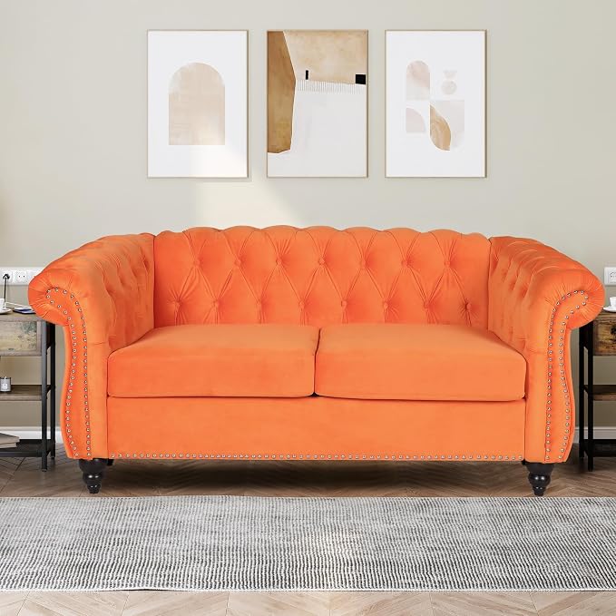 Chesterfield Loveseat Sofa, Modern Velvet Small Sofa Couch 2 Seater - Image 4
