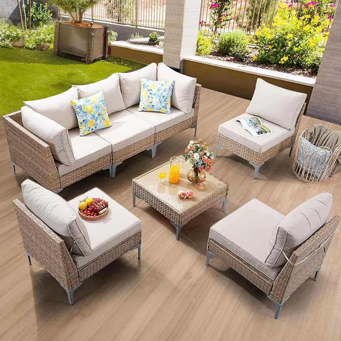 7-Piece Patio Furniture Set, Outdoor Wicker Sectional Sofa - Image 7