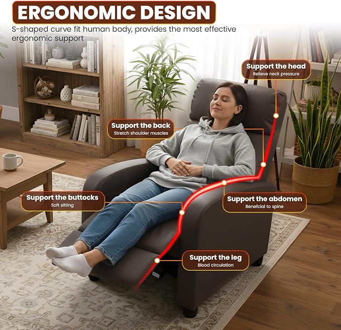 FDW Recliner Chair Reclining Sofa Leather Chair Home Theater Seating Lounge - Image 8