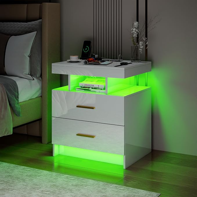 Smart Night Stand with Charging Station, Modern White Nightstand with 24 Color - Image 8