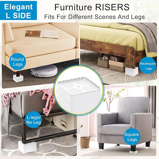 Bed Risers 1 inch, 2 inch, 3 inch, 4 inch Heavy Duty, Adjustable Furniture Riser - Image 3