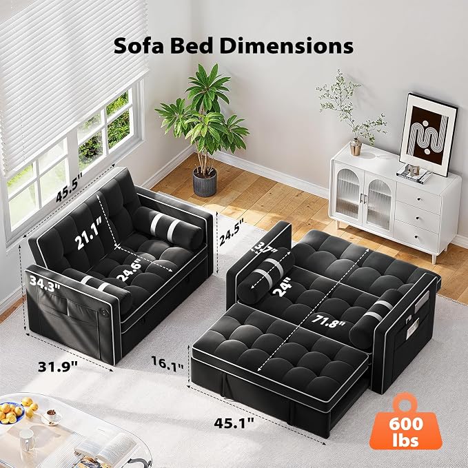 Pipishell 3 in 1 Sleeper Sofa Bed, Pull Out Couch - Image 2