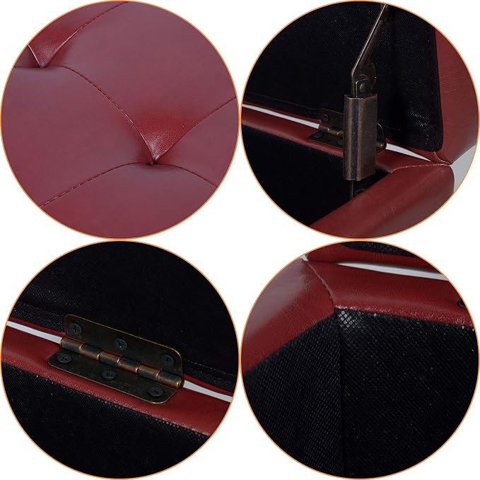 H&B Luxuries Tufted Leather Square Flip Top Storage Ottoman Cube Foot Rest - Image 4