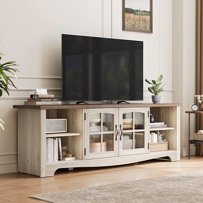 LINSY HOME TV Stand for 75 Inch TV, Modern Farmhouse Entertainment Center - Image 2