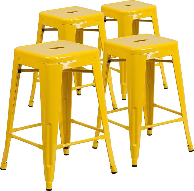 Flash Furniture Lily 4 Pack Commercial Grade 24" High Backless Yellow Metal by FlashFurniture
