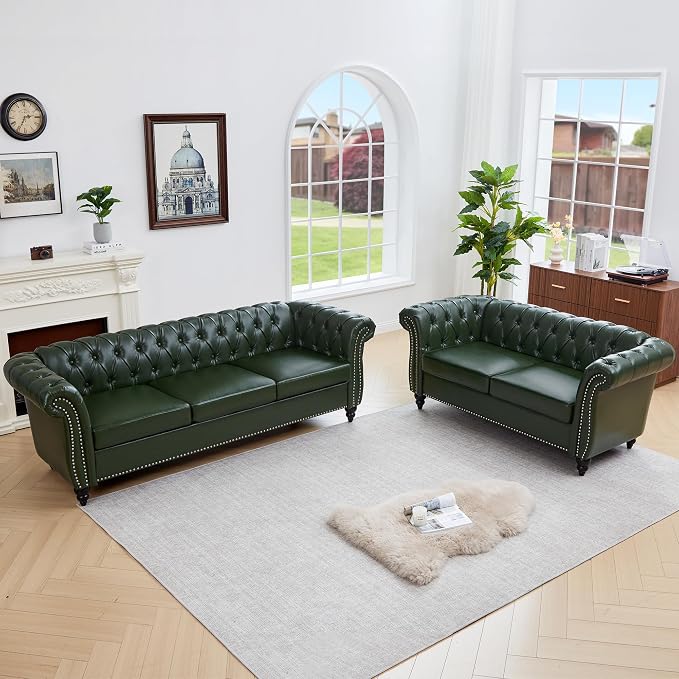 QHITTY 2 Piece Living Room Set, Sectional Chesterfield Sofa Contemporary by QHITTYFurnitureLife