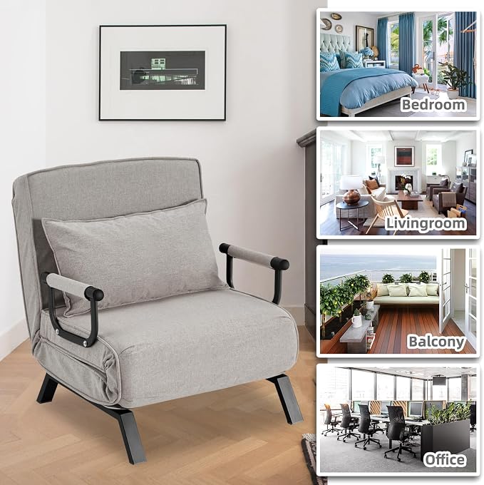 Hupmad Convertible Bed Sleeper Chair, Tri-fold Upholstered Armchair Sleeper - Image 7
