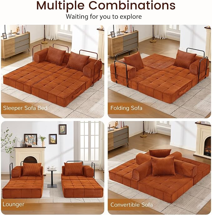 Korser Folding Convertible Sofa Bed, Corduroy Upholstered Boneless Couch - Image 4