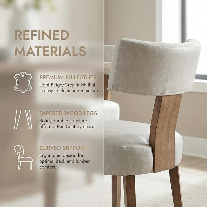HNY Mid Century Modern Dining Chairs Set of 2, Farmhouse PU Leather Upholstered - Image 5