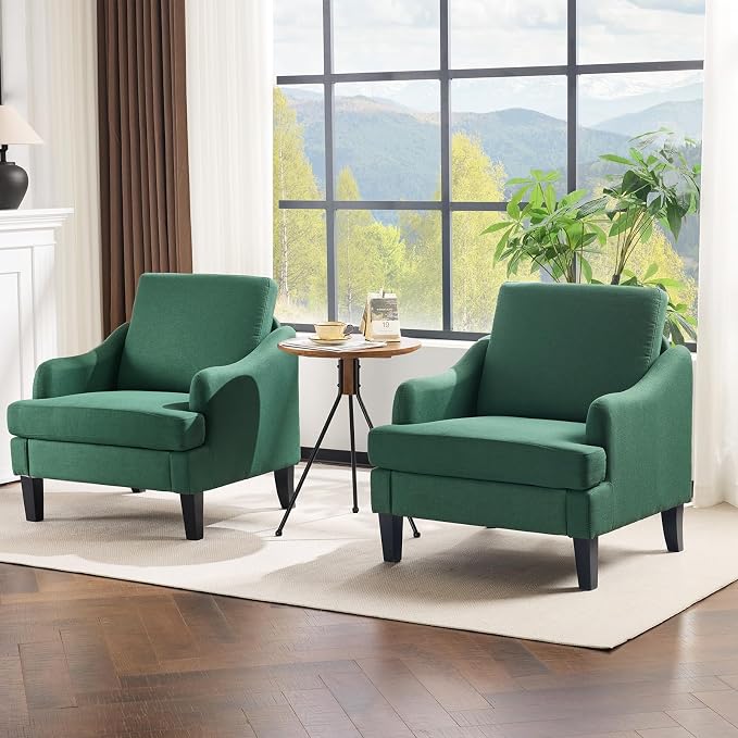VINGLI Linen Fabric Accent Chairs Set of 2, Comfy Sofa Chair Living Room - Image 8