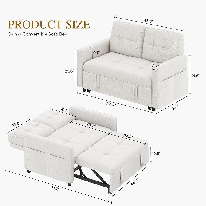DWVO 55" Convertible Sofa Bed, 3-in-1 Sleeper Sofa - Image 2