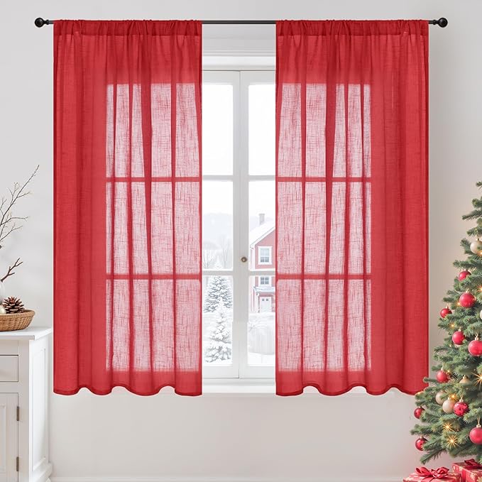 BGment Red Linen Curtains 45 Inch Length by BGment