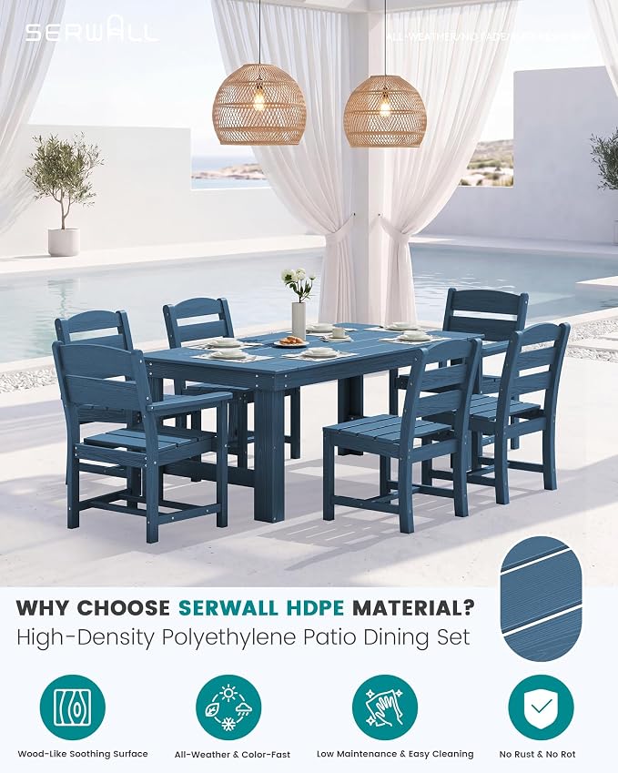 SERWALL Outdoor Dining Table Set, 67‘’ HDPE Patio Dining Set - Image 2