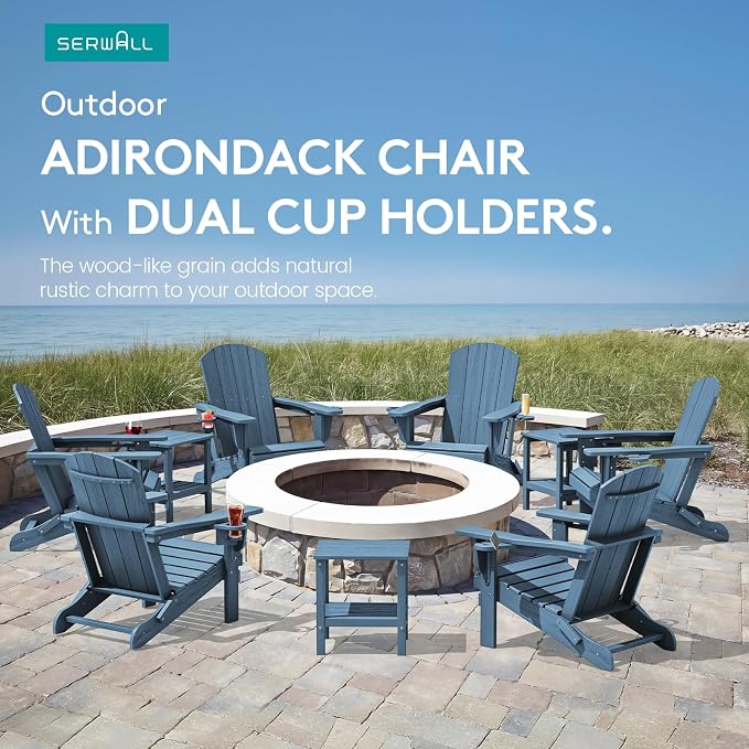 SERWALL Folding Adirondack Chair, HDPE Adirondack Chairs Set of 4, Plastic - Image 9
