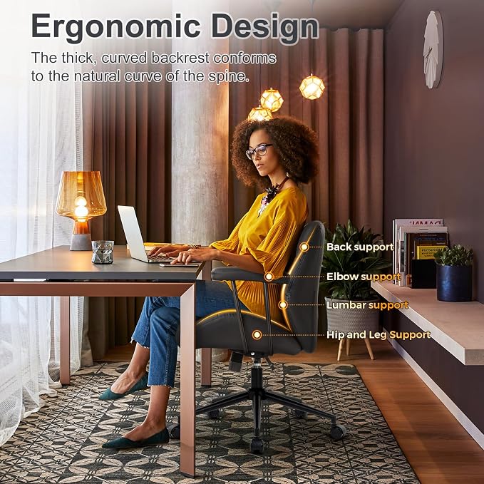 IWMH Leather Office Chair with Removable Armrests，Mid-Back Ergonomic Desk Chair - Image 7