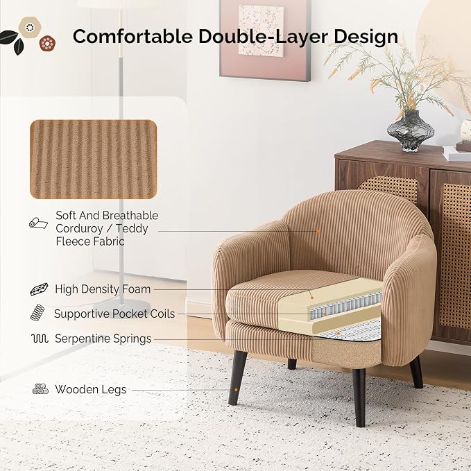 VINGLI 30.3" Wide Modern Barrel Accent Armchair - Image 3