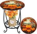 Cinnvoice Outdoor Side Table Round Small Mosaic Patio Accent Indoor End Plant by Cinnvoice