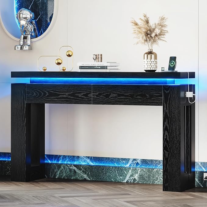 LIKIMIO Console Table with Drawers, Modern Entryway Table with LED Lights and - Image 4