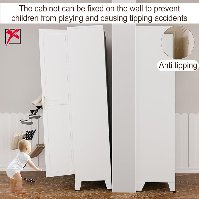 71" Metal Armoire Wardrobe Closet, Steel Clothing Storage Cabinet - Image 7