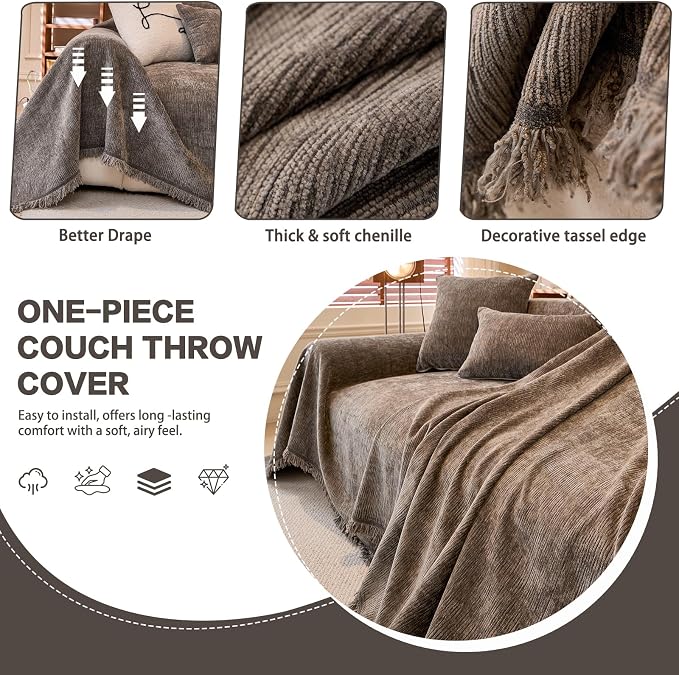 DREAMINGO Chenille Sofa Cover Washable Pet Couch Protector Cover Textured Couch - Image 3