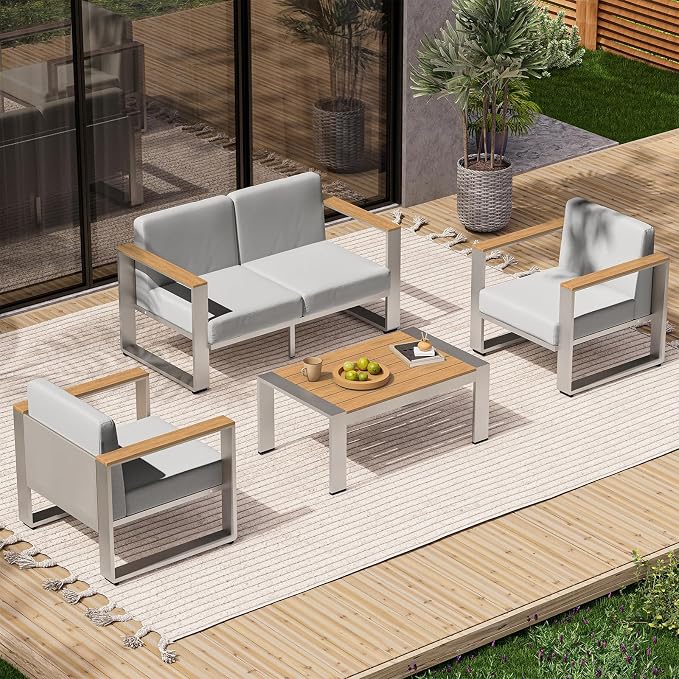 Aluminum Patio Furniture Set, 5 Seats Outdoor Patio Conversation Sets by ComfCove