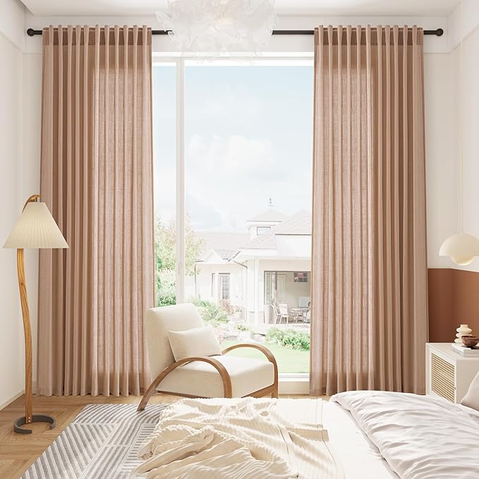 Nanspring Peach Linen Curtains 96 Inches Long Set - Image 6