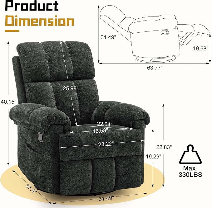 Korser Recliner Chair, Swivel Rocker Recliner Chair - Image 2
