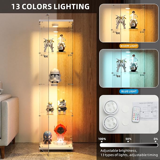 FANYUSHOW Display Cabinet with Glass Door and LED Light, 4-Tier Tempered Glass - Image 3