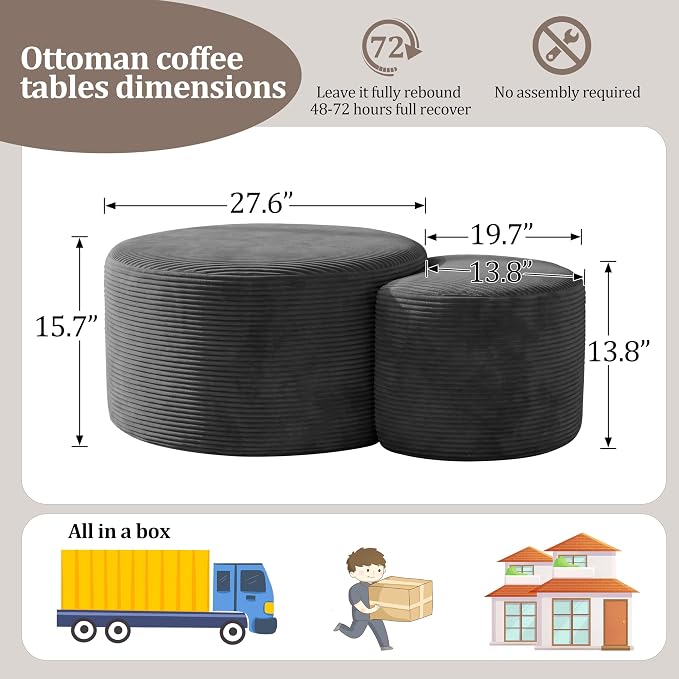 BSHOMGI Boneless Ottoman Nesting Coffee Table Set of 2, Corduroy Soft Foot Rest - Image 2