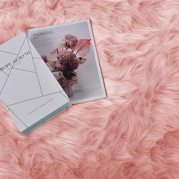 Goolela Pink Fur Rug for Bedroom Sheepskin Rug 2x6 Fluffy Runner Rug Dorm Fuzzy - Image 6