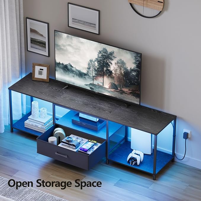 JARHETUN TV Stand with LED Lights, Entertainment Center with Open Shelves and - Image 5