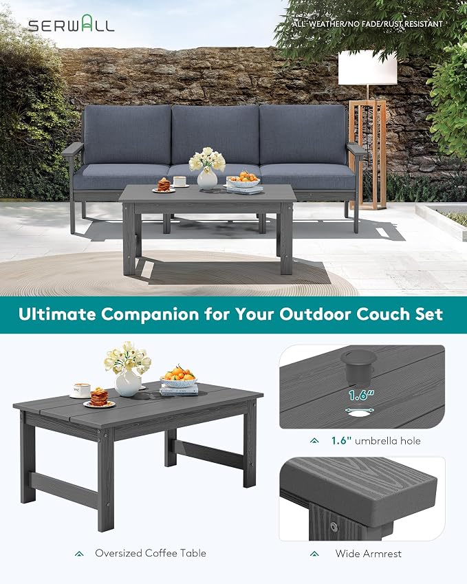 SERWALL HDPE Patio Sofa Set, 4-piece Sectional Outdoor Furniture Set, All - Image 5