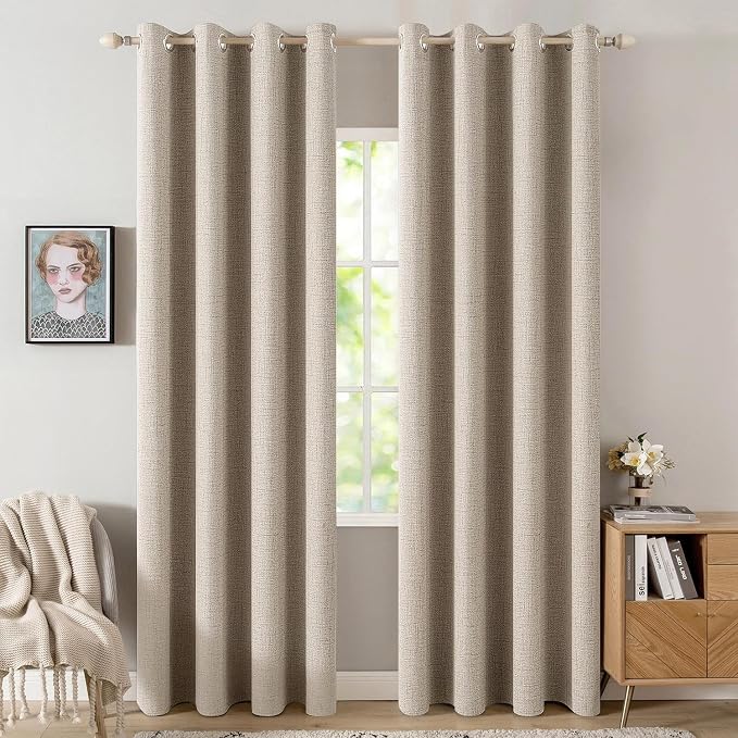MIULEE 100% Blackout Linen Textured Curtains by MIULEE