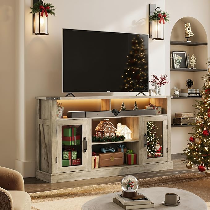WLIVE Farmhouse TV Stand for 65 Inch TV, Tall Entertainment Center - Image 2