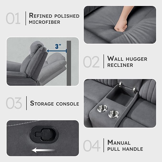 Lexicon Manual Double Reclining Loveseat, Polished Microfiber Manual Wall - Image 3
